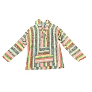 Mexican Blanket Sweater Baja Hoodie Adult Size XL Made In Mexico Mens